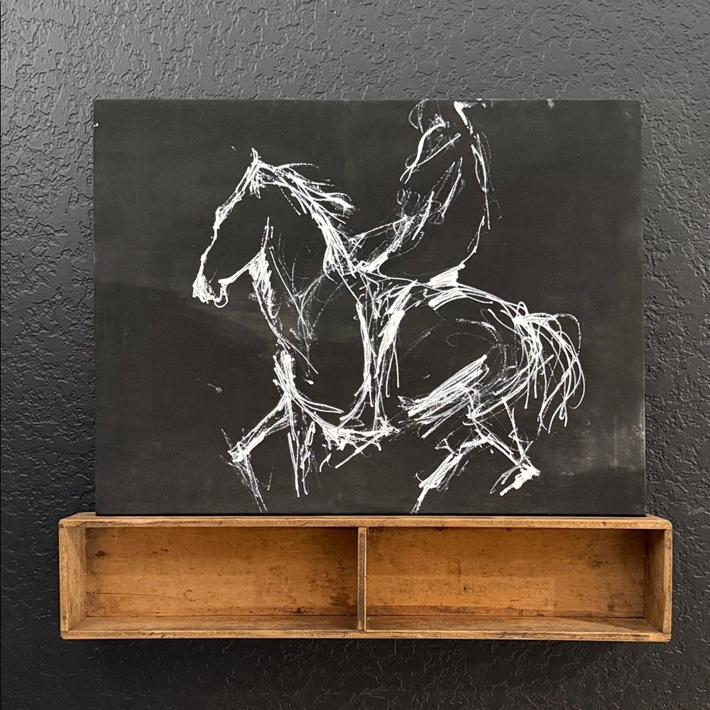 Gino Hollander Signed Black and White Horse Painting Wall Art
